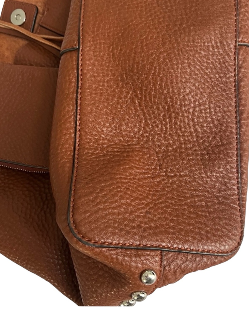 REBECCA MINKOFF BROWN PEBBLED LEATHER STUDDED TOTE - Picture 6 of 11